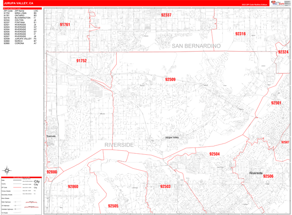 Jurupa Valley City Wall Map Red Line Style